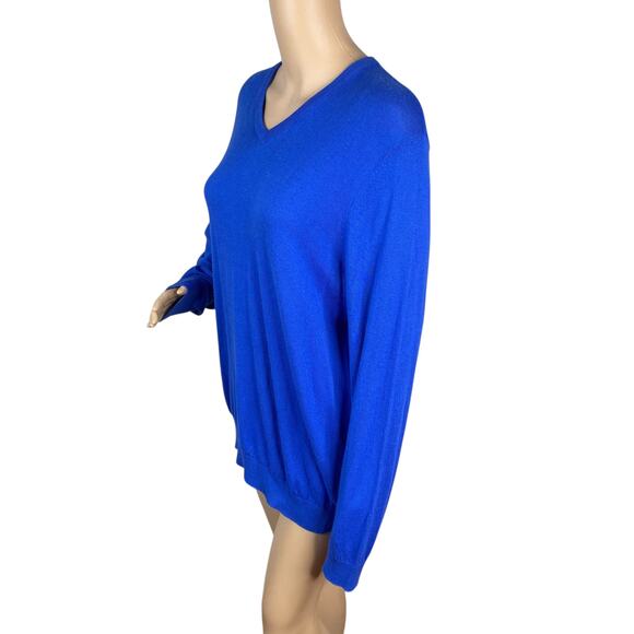 NWT J McLaughlin Cobalt Blue V-neck Cotton Cashmere Pullover Sweater SZ M - Picture 3 of 7